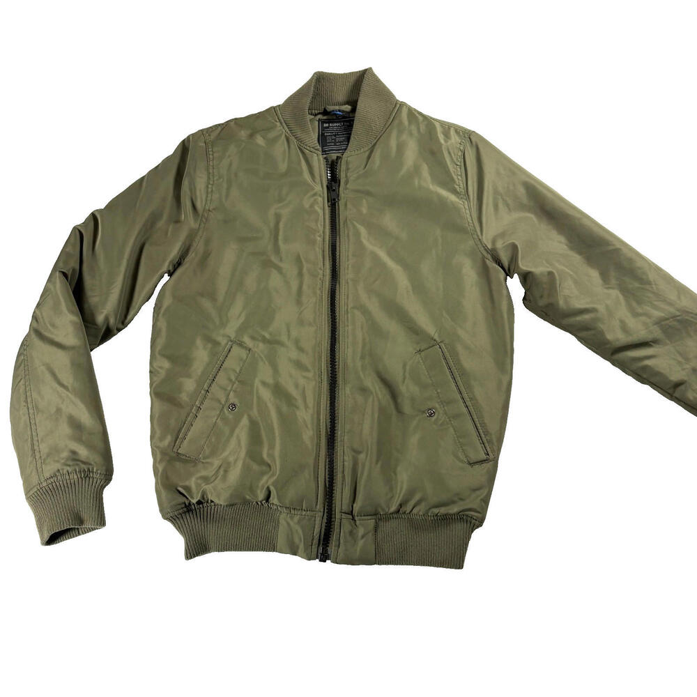 H&M LOGG Mens Small Bomber Jacket Olive Green MA-1 Flight Y2K Streetwear Retro!!